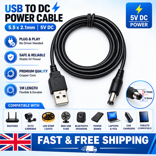 Usb 5mm 2 - 1m, 2.1mm